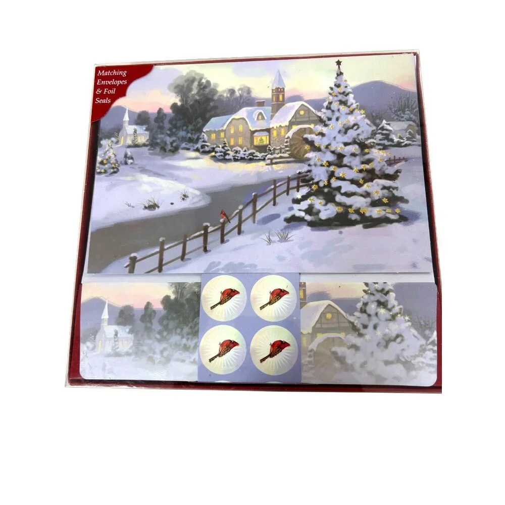 Christmas Cards 2 Boxes 14  Matching Envelopes 20 Seals Winter Church Cardinal